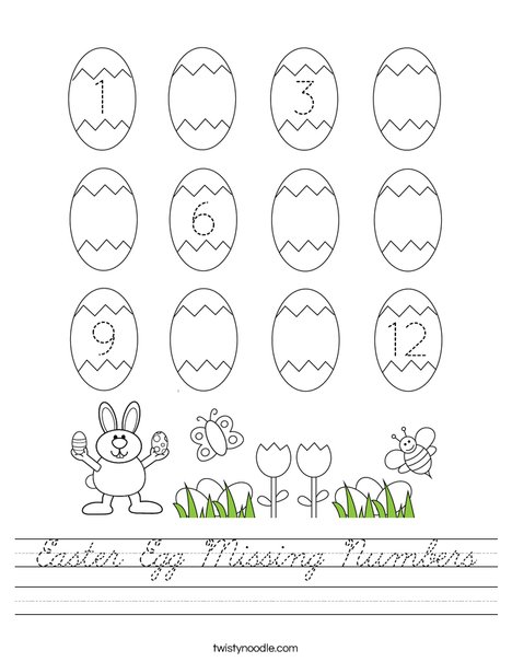 Easter Egg Missing Numbers Worksheet