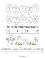 Easter Egg Number Tracing Handwriting Sheet
