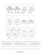 Easter Memory Game Handwriting Sheet