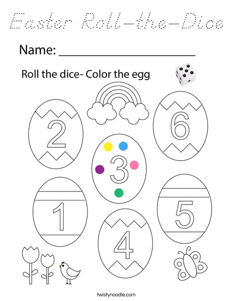 Easter Roll-the-Dice Coloring Page - D'Nealian - Twisty Noodle