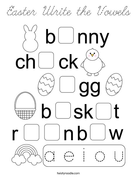 Easter Write the Vowels Coloring Page