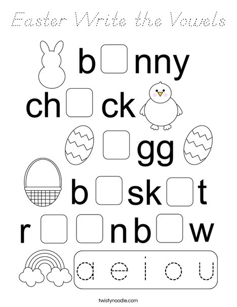 Easter Write the Vowels Coloring Page