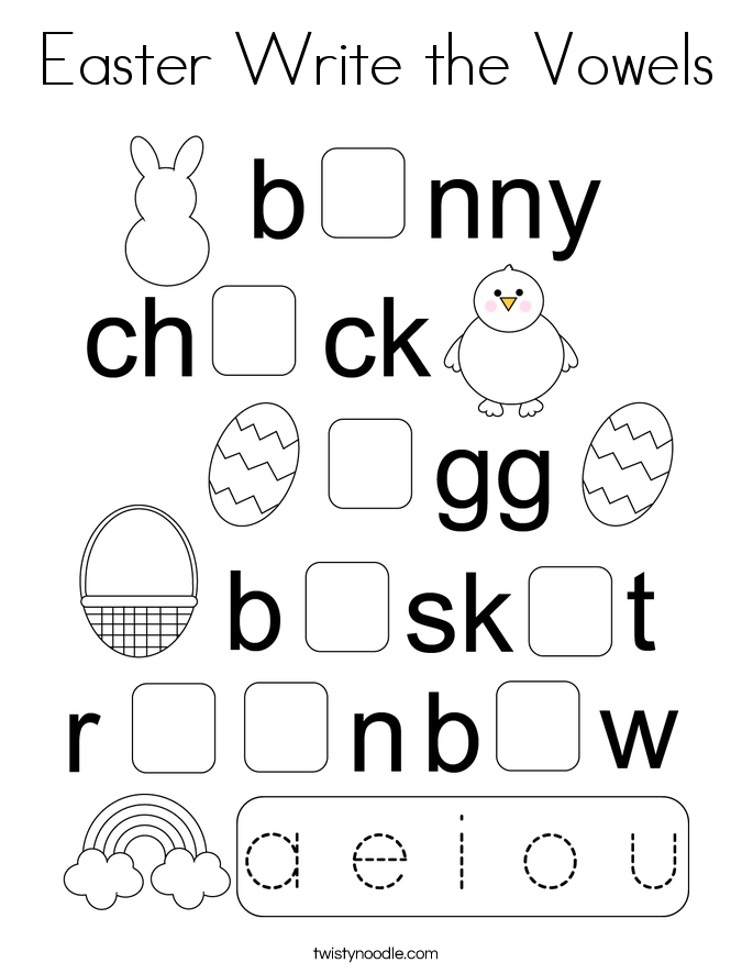 Easter Write the Vowels Coloring Page
