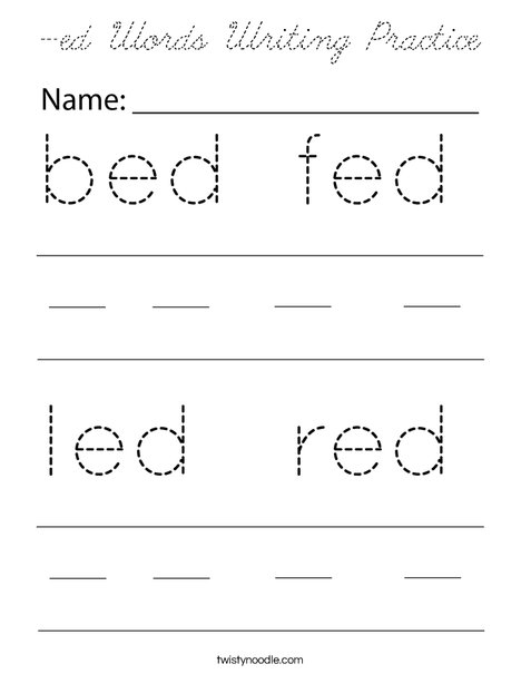 -ed Words Writing Practice Coloring Page