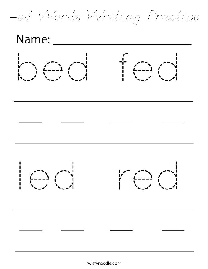 -ed Words Writing Practice Coloring Page