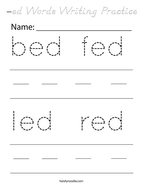 -ed Words Writing Practice Coloring Page