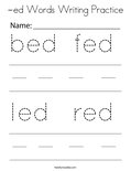 -ed Words Writing Practice Coloring Page