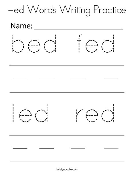 -ed Words Writing Practice Coloring Page