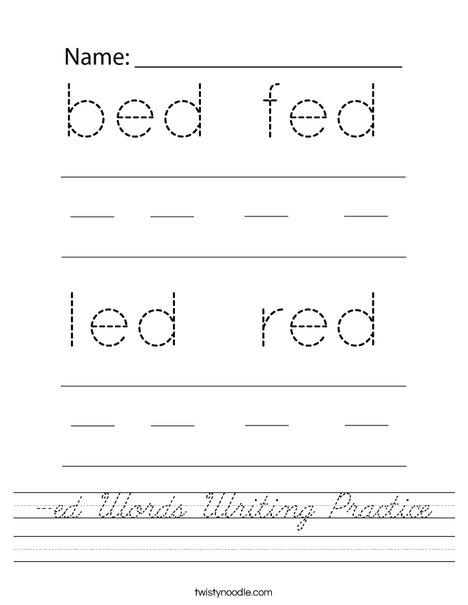 -ed Words Writing Practice Worksheet