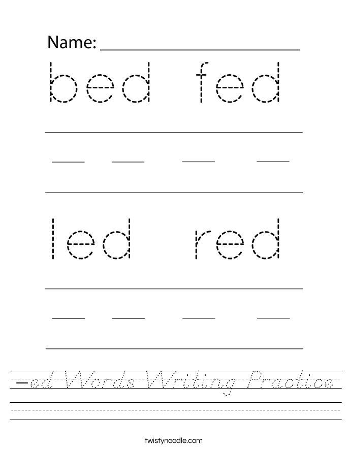-ed Words Writing Practice Worksheet