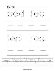 -ed Words Writing Practice Handwriting Sheet