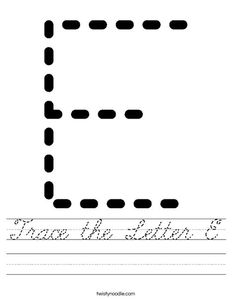 trace the letter e worksheet cursive twisty noodle