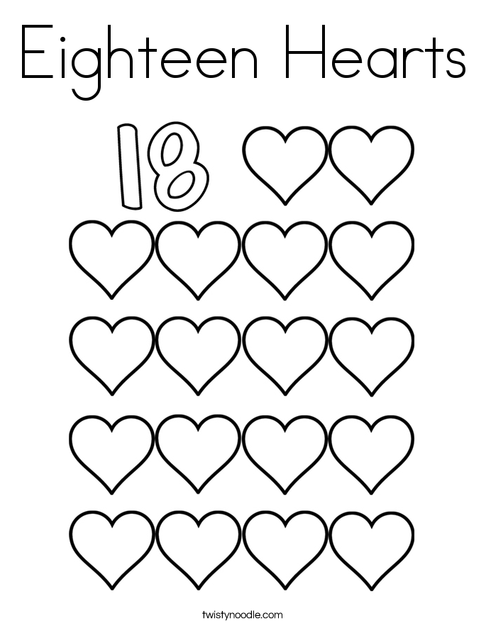 eighteen hearts coloring page twisty noodle