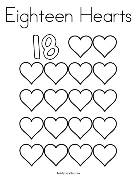 Eighteen Hearts Coloring Page