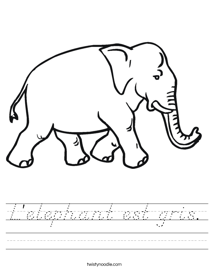 L'elephant est gris. Worksheet