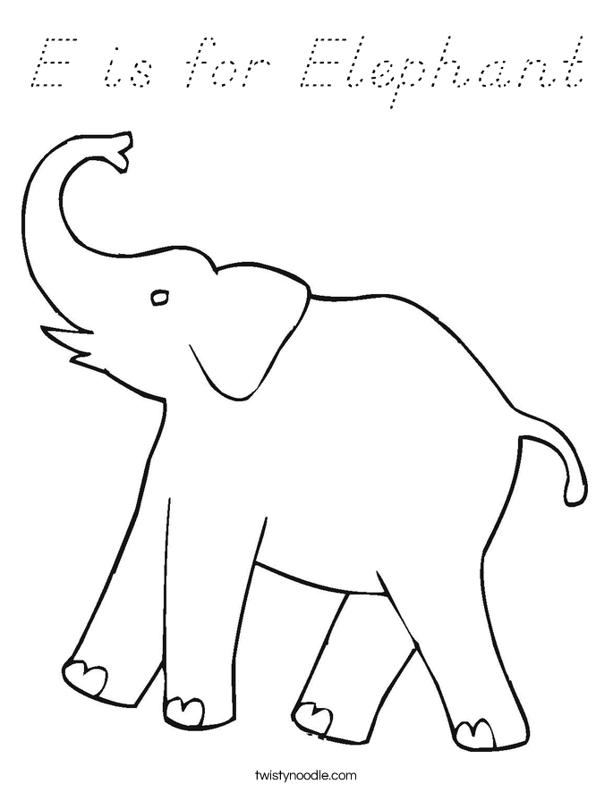 E is for Elephant Coloring Page