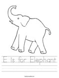 E is for Elephant Worksheet