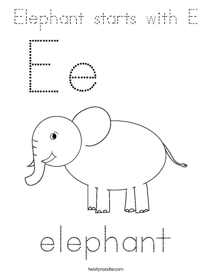 Elephant starts with E Coloring Page