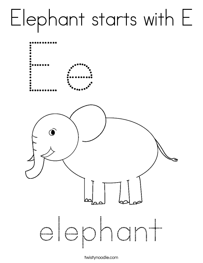 Elephant starts with E Coloring Page Twisty Noodle