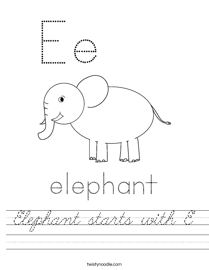 Elephant starts with E Worksheet