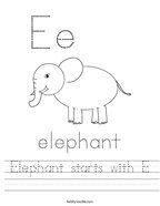 Elephant starts with E Handwriting Sheet
