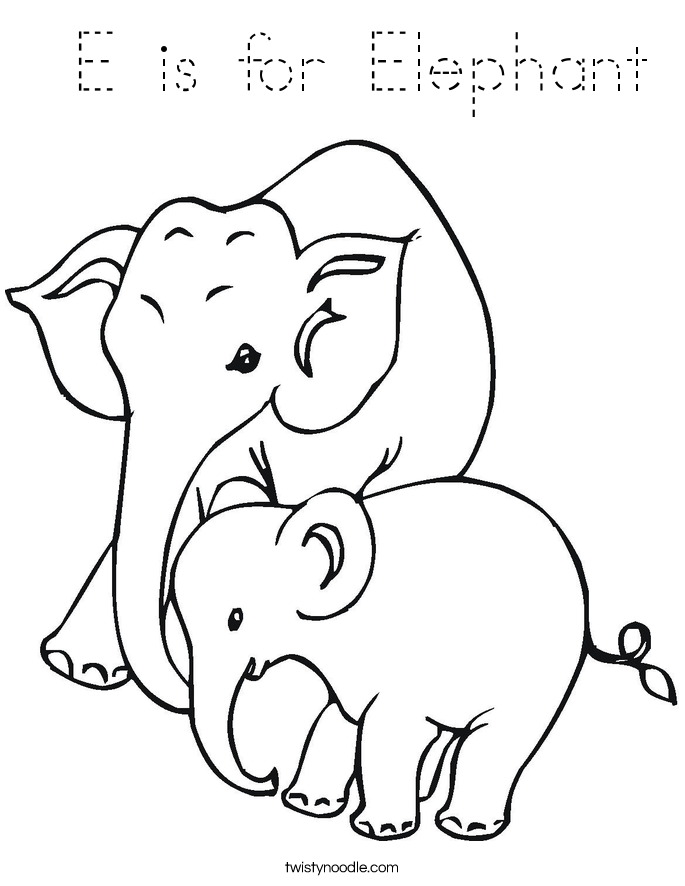  E is for Elephant Coloring Page
