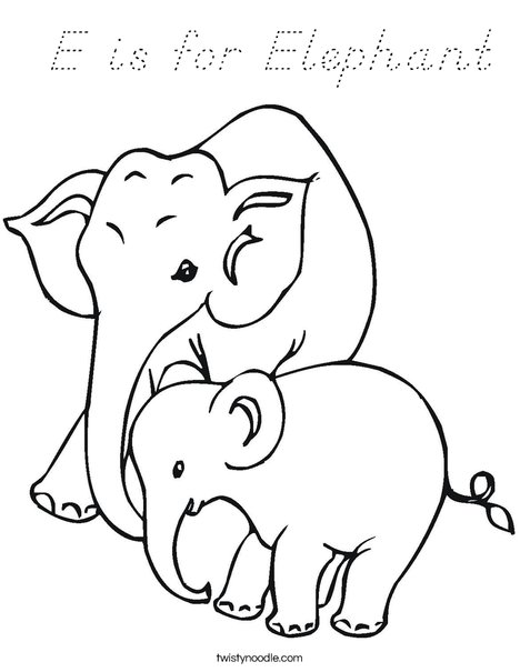 Elephant Mom and Baby Coloring Page