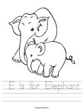  E is for Elephant Worksheet