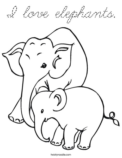 Elephant Mom and Baby Coloring Page