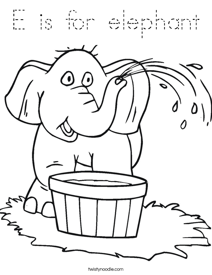 E is for elephant Coloring Page