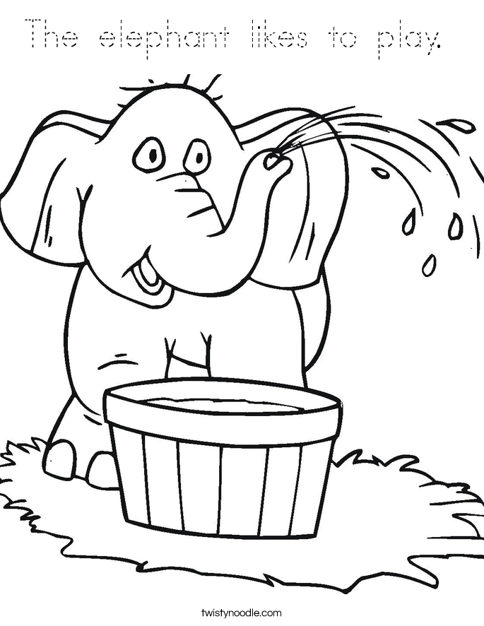 The elephant likes to play.  Coloring Page