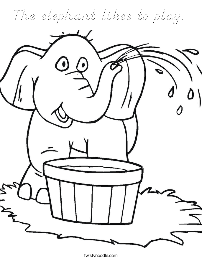 The elephant likes to play.  Coloring Page