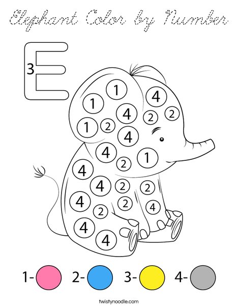 Elephant Color by Number Coloring Page