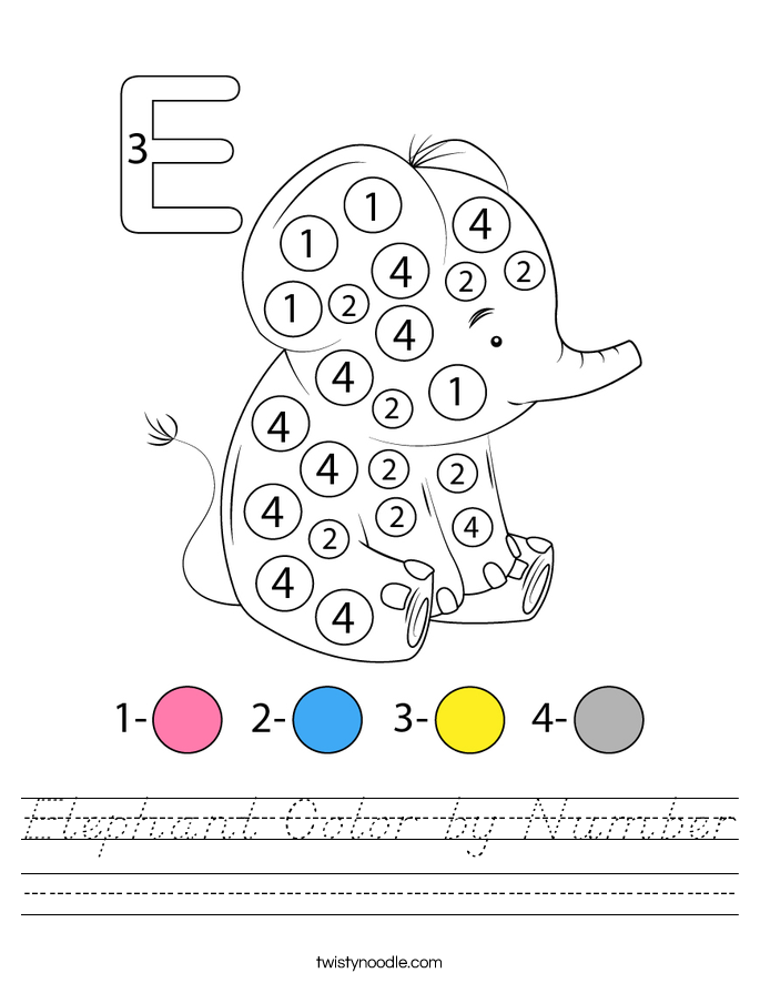 Elephant Color by Number Worksheet
