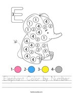 Elephant Color by Number Handwriting Sheet
