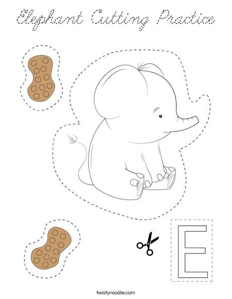 Elephant Cutting Practice Coloring Page