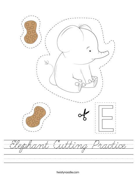 Elephant Cutting Practice Worksheet