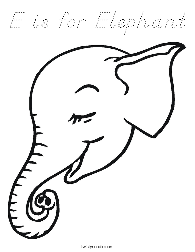 E is for Elephant Coloring Page
