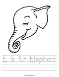 E is for Elephant Worksheet