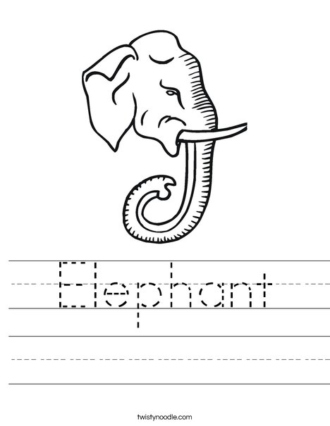 Elephant Head with Tusks Worksheet