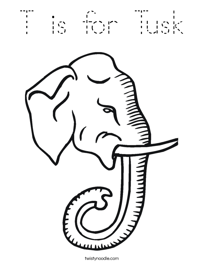 T is for Tusk Coloring Page