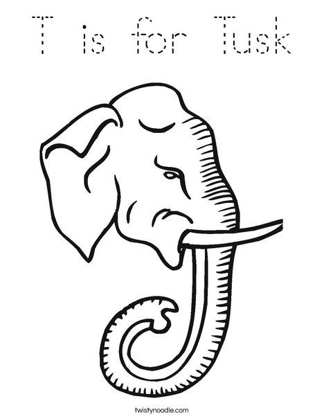 Elephant Head with Tusks Coloring Page