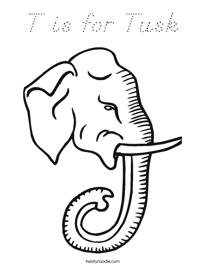 T is for Tusk Coloring Page