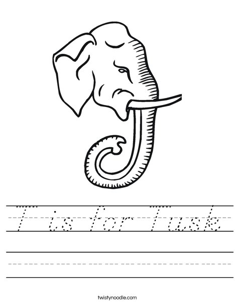 Elephant Head with Tusks Worksheet