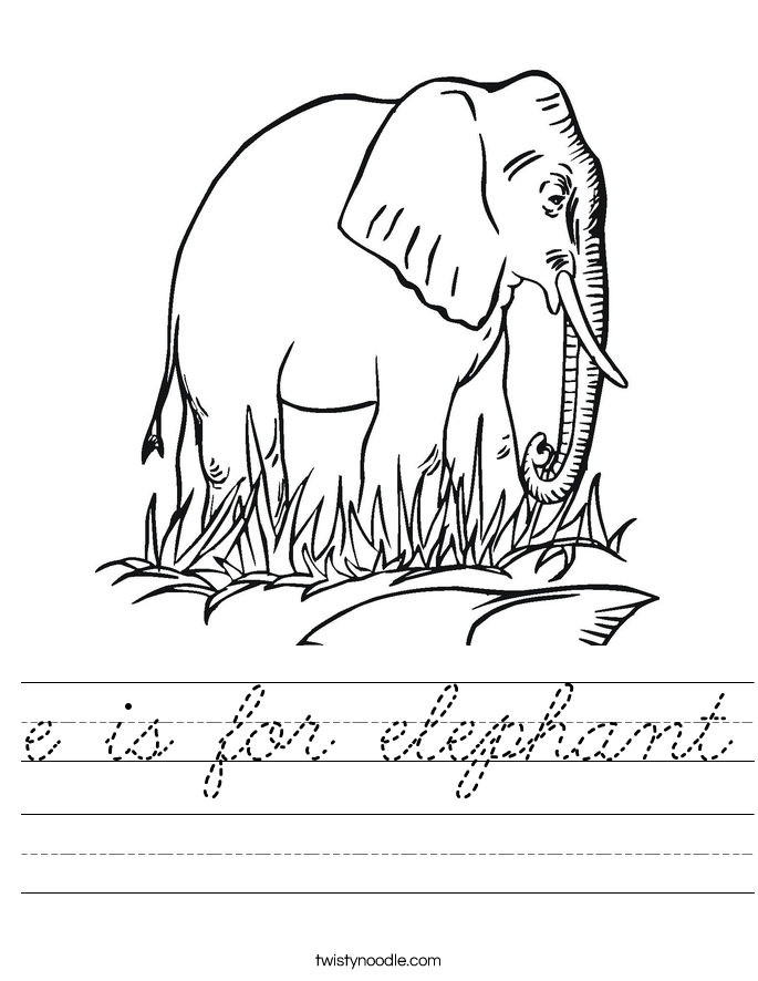 e is for elephant Worksheet