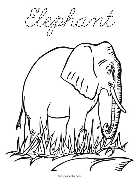 Elephant in Grass Coloring Page