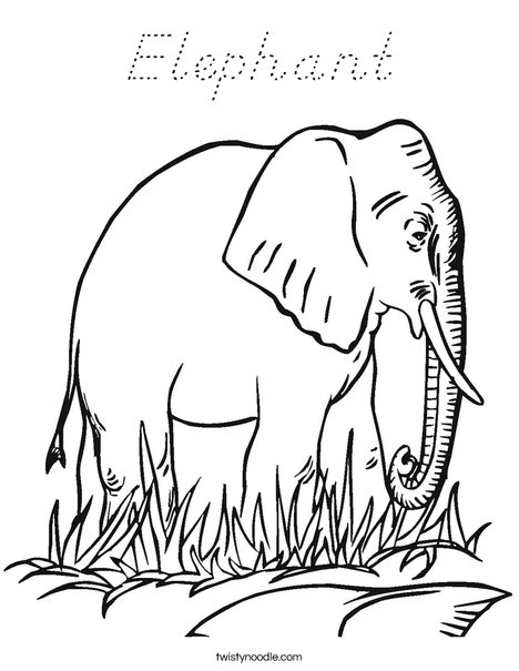 Elephant in Grass Coloring Page