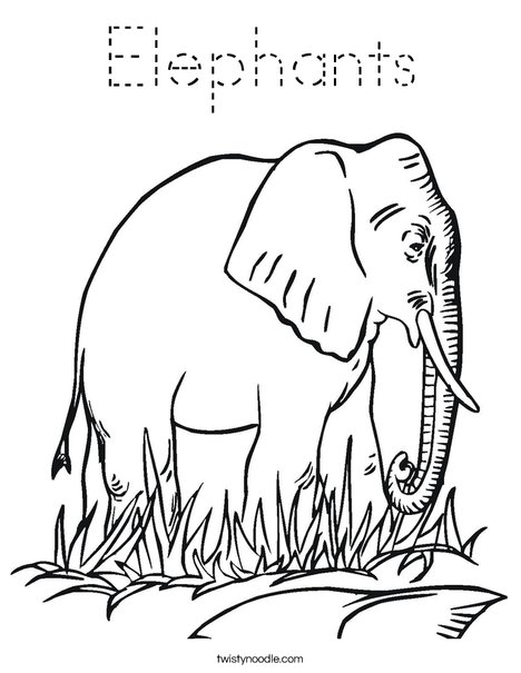 Elephant in Grass Coloring Page