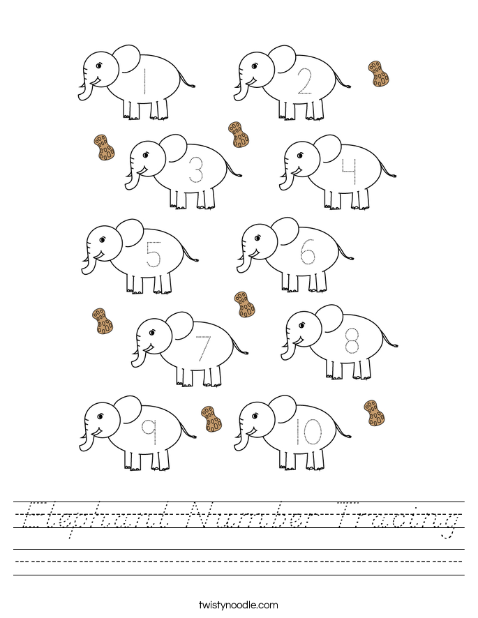 Elephant Number Tracing Worksheet