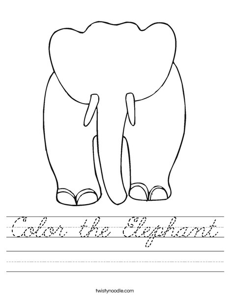 color the elephant worksheet cursive twisty noodle